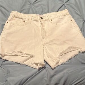 Lucky Brand White Jean Shorts High-Waisted Distressed